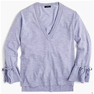 J Crew Merino Wool Bow Sleeve V-Neck Sweater Blue Women's XS